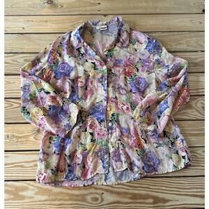 Tianello Button Front 100% Silk Floral Top Size Small Women’s Multicolor